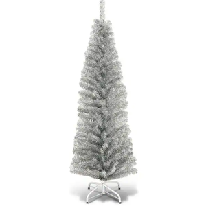6FT Tinsel Tree Slim Pencil Christmas Tree Silver Champagne - Silver  199.0059