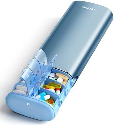 Vaydeer 7 Day Weekly Pill Organizer 2 Times a Day, Metal Am Pm Travel Pill Case, Large Capacity Twice Daily Cute Pill Box for Supplements, Pills, Vitamins and Medication (Blue)