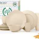 Homienly 24 PCS Premium Wheat Straw Dishes Set for 6, Reusable Plates and Bowls Sets,Cups,Lightweight & Unbreakable Dishwasher and Microwave Safe Dinnerware Sets for Kitchen,Outdoor- Beige