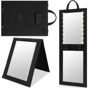 Youyole 1 Pack Foldable Mirror Portable Full Length with Light 31.5x11.8 Inch Hanging Folding Mirror for Backstage Dancers Travel Home Fitness Spa Gift(Black)