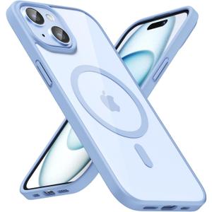 for iPhone 15 Plus Case Clear Mag Safe, Ultra Thin Slim Cover Magnetic Compatible with Magsafe Phone Case for Women Men Girl, Cute Soft TPU Silicone & Transparent Hard Plastic, Light Blue