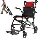 Wheelchairs for Adults Transport Chair Lightweight Foldable with Telescopic Handle, 19.4lbs Portable Folding Travel Wheel Chairs for Seniors (17" Width, Red)