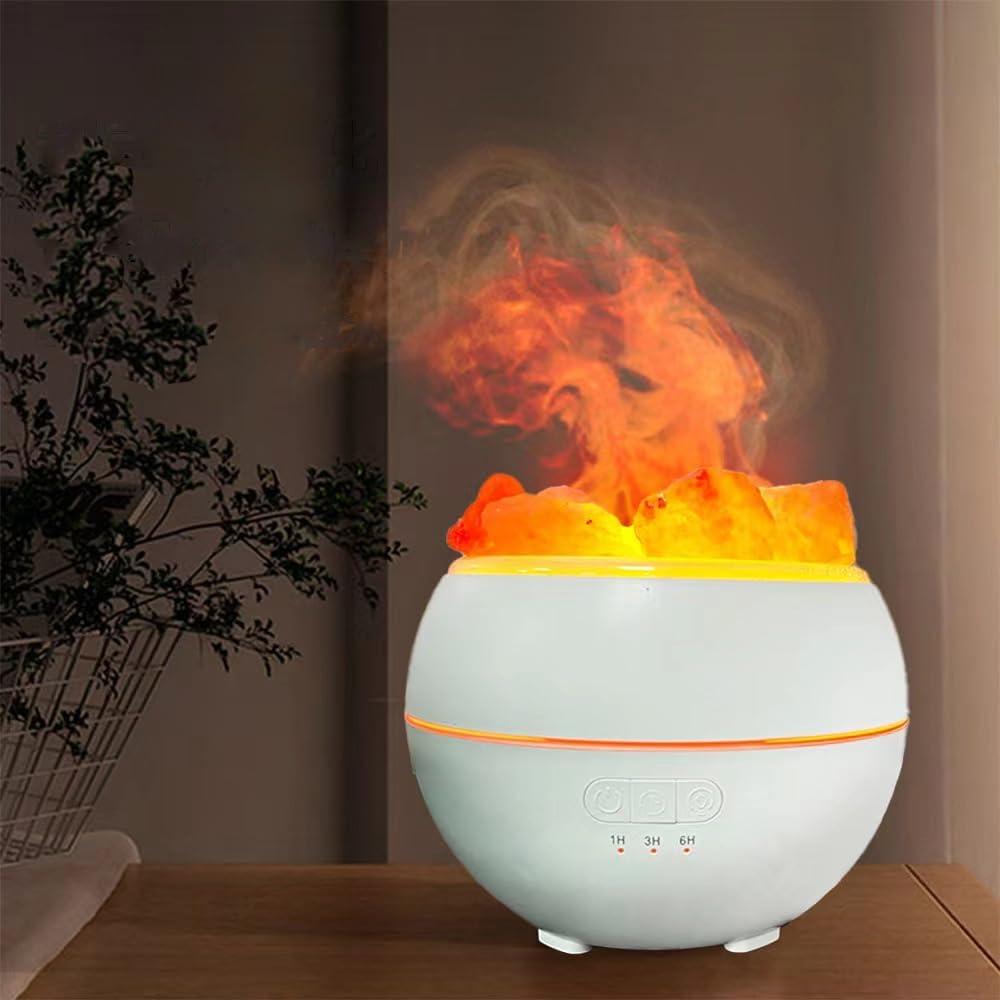 Himalayan Salt Stone LED Ambient Light Humidifier, Dual Mode Flame Light and Gradient Color USB Aromatherapy Machine, A Combination of Two In One Bedside Night Light and Humidifier.