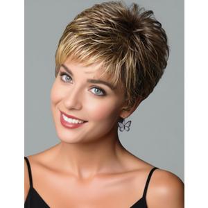 TISHINING Brown Highlight Short Pixie Cut Wigs for Women Layered Brown Mix Blonde Wig with Bangs Synthetic Natural Looking Daily Party Wig