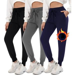 3 Pack Sweatpants for Women-Womens Joggers with Pockets Athletic Leggings for Workout Yoga Running (Medium, D-3 Pack Black,Dark Grey,Navy Blue (Fleece)