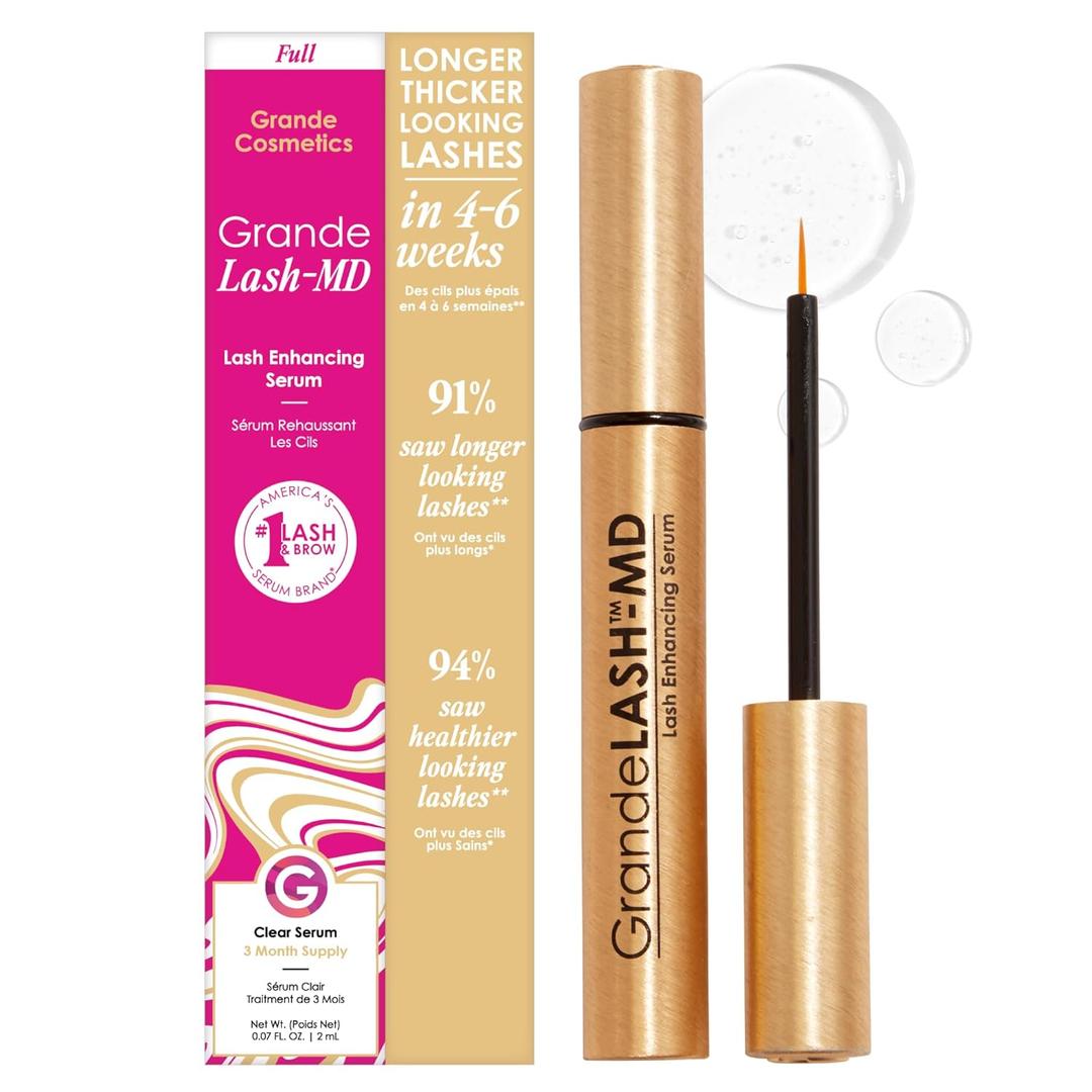 Grande Cosmetics GrandeLASHMD Lash Enhancing Serum  Peptide & Vitamin Infused Formula for Longer, Thicker, Fuller Looking Lashes  Ophthalmologist Tested, CrueltyFree, 3 Month Supply (2mL)