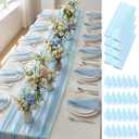 Gilprop 4 Set Blue Iridescent Table Runner 12 x 72 Inch Laser Mermaid Table Runner with 24 Pcs Iridescent Napkins Shiny Laser Desk Cover for Wedding Birthday Party Baby Shower Party Decor