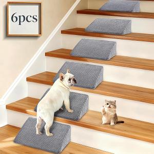 Dog Ramp for Stairs with AntiSlip Bump for Small & Senior Dogs and Cats – Stair Wedges for Dogs with Gentle Slope, Pet Ramp with Washable Cover & SelfSticky Pads for Safe Climbing (Gray, 6 Pack)