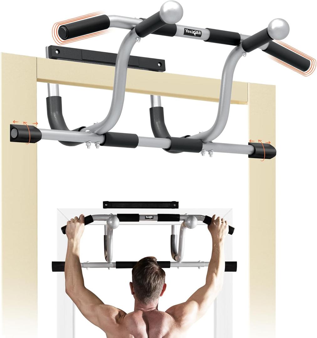 Yes4All Heavy Duty Wall Mounted Pull Up Bar, Over Door Pull Up Bar for Doorway, Multi Grip Chin Up Bar, Sturdy Strength Training Bars & Durable Gym Bar for Home Exercise