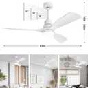 52 Inch Ceiling Fans with Lights Remote, White Ceiling Fans 3-Color Light, Timer, ETL Listed, 3 Downrods, 3 Blades, 6 Speed Modern Fan Quiet Reversible DC Motor for Patio Outdoor,52in,White