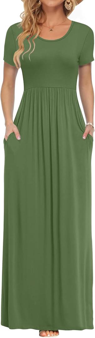 AUSELILY Women's Short Sleeve Loose Plain Casual Long Maxi Dresses for Women 2026 (Green, S)