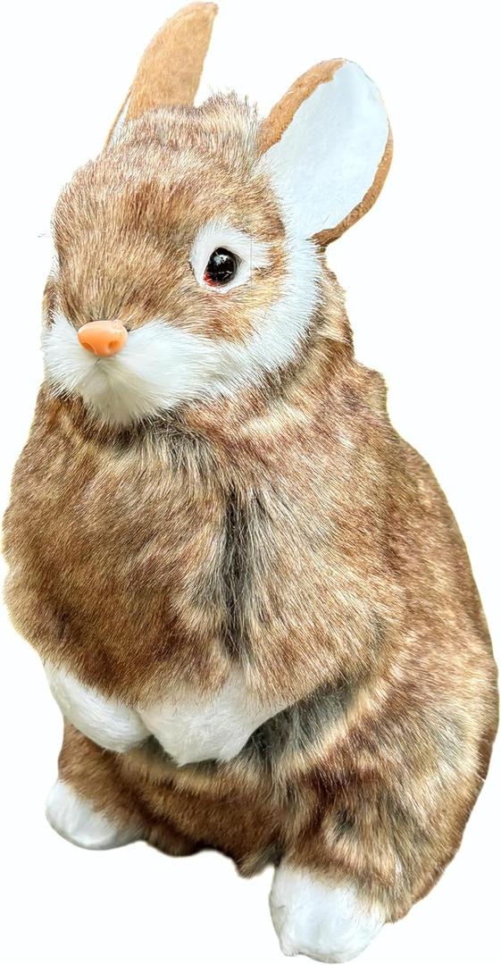9.25 Inch Plush Rabbit Faux Fur Lifelike Hare Easter Bunny Simulation Toy Home Decoration Gift (Brown)