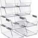HOMESTEAD Set of 8 Stackable Storage Bins, 4 Large + 4 Small Clear Plastic Organizer Bins, Open Front Design for Kitchen Pantry, Fridge, Cabinet, Bathroom Organization and Bulk Snack Storage