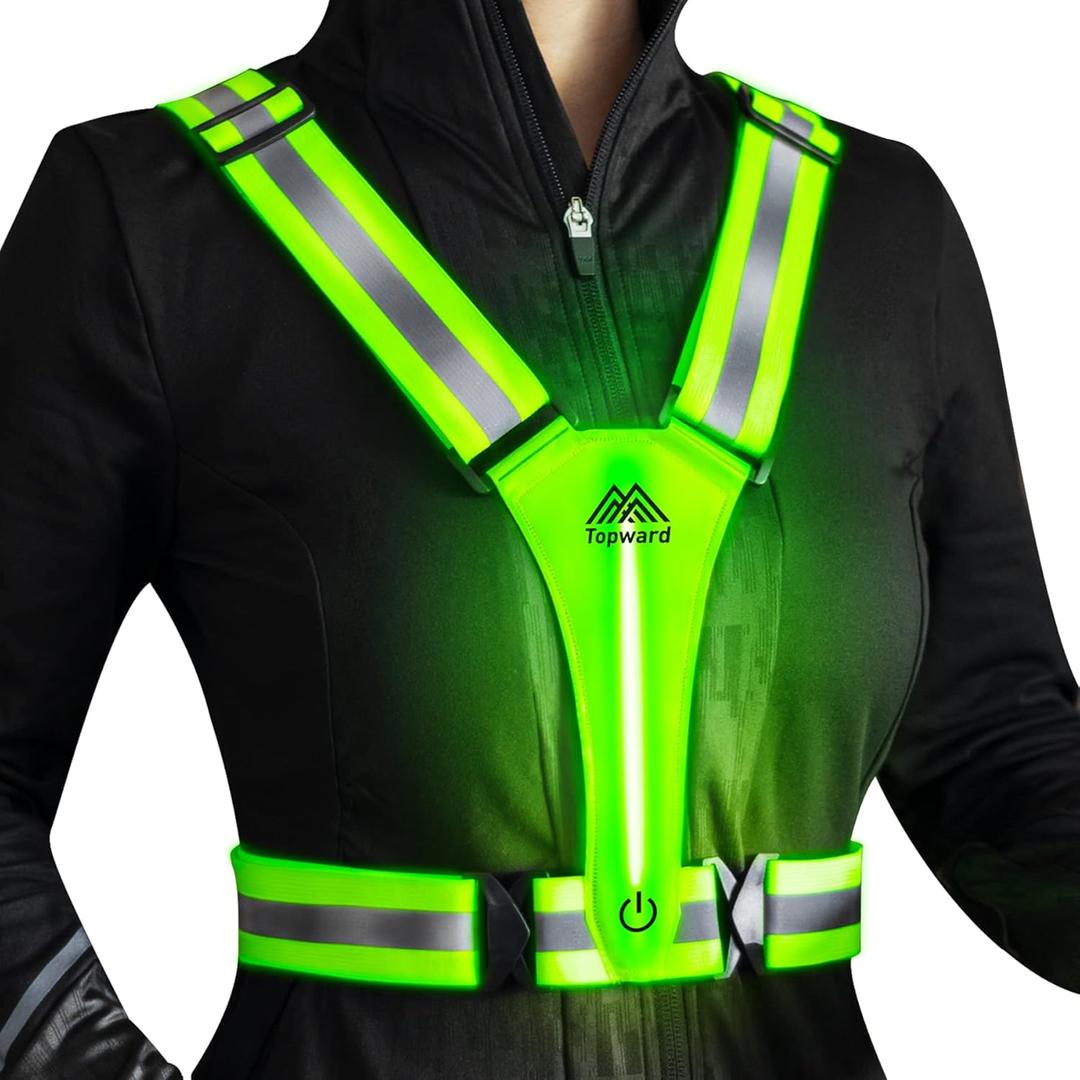 LED Reflective Vest Safety Gear, Light Up Vest for Night Walking Cycling, High Visibility Running Vest with Reflective Strips (Green)