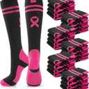 12 Pairs Breast Cancer Awareness Socks for Women Pink Ribbon Crew Socks Non-Slip Comfortable Stretchable Sport Socks (Pink)