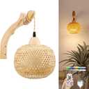 NIORSUN Boho Wall Sconce, Wireless Rechargeable Battery Powered with Vintage Woven Design for Bedroom, Living Room, Dimmable LED with 3 CCT and 6 RGB Solid Color, Timer, Easy Install