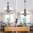 Farmhouse Chandeliers 6 Light Black Contemporary Pendant Lighting Rustic Dining Room Lighting Fixtures Hanging with White Fabric Shade, Flush Mount Ceiling Light for Bedroom Foyer