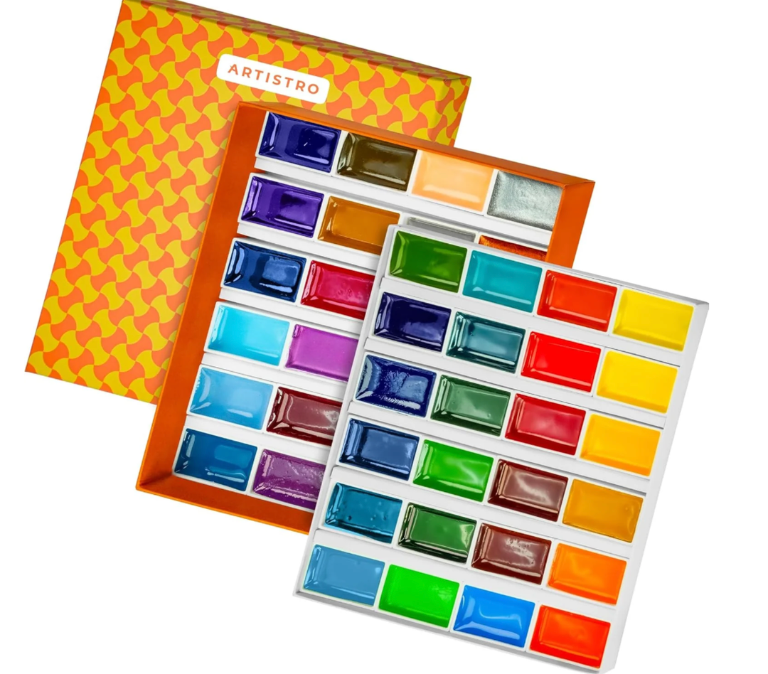 ARTISTRO WATERCOLOR PAINT SET - 48 PIGMENT-RICH COLORS, XL PANS, ASTM-I LIGHTFASTNESS, HIGH TINTING STRENGTH - FOR ADULTS & KIDS 850061713490 