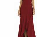 Women's Black Formal Fishtail Dresses Cocktail Wedding Guest Dress Short Sleeve Elegant V Neck Party Gowns (Red)