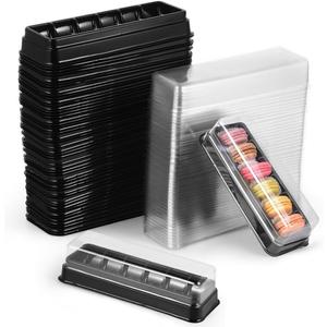 Macaron Boxes with Clear Lids, 50 Pcs Macaroon Containers with 6 Grids, Plastic Gift Packaging Boxes, Dessert Display Cases for Truffles Cakes, Chocolates, Cupcakes, Cookies