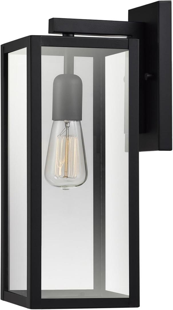 GLOBE Electric 44176 1-Light Outdoor/Indoor Wall Sconce, Matte Black Finish, Clear Glass Shade, Weather-Resistant Modern Exterior Light