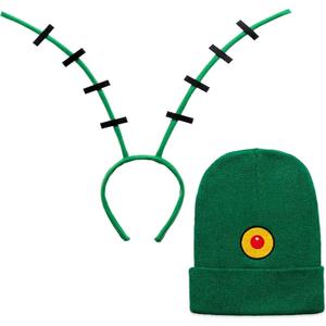 2PCS Halloween Costume Adult Green Beanie Hat Antenna Headband | Ocean Cosplay Party Dress up Accessories (Green)