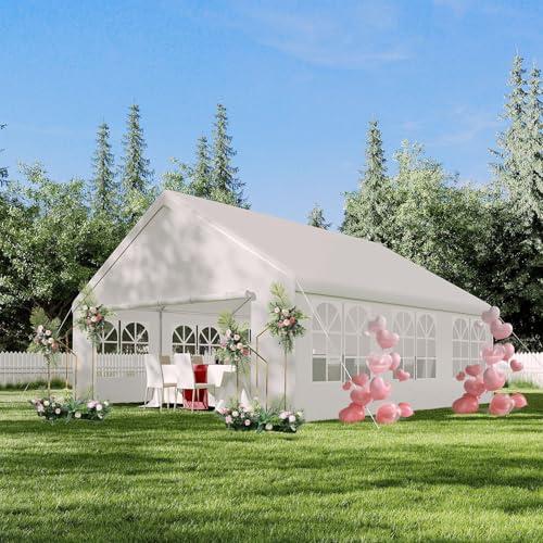 20'X20' Party Tent, Outdoor Heavy Duty Wedding Gazebo, Removable Sidewalls, Water & UV Resistant, Event Shelter Canopy Tent for Parties Carport BBQ, White & Straight Edge