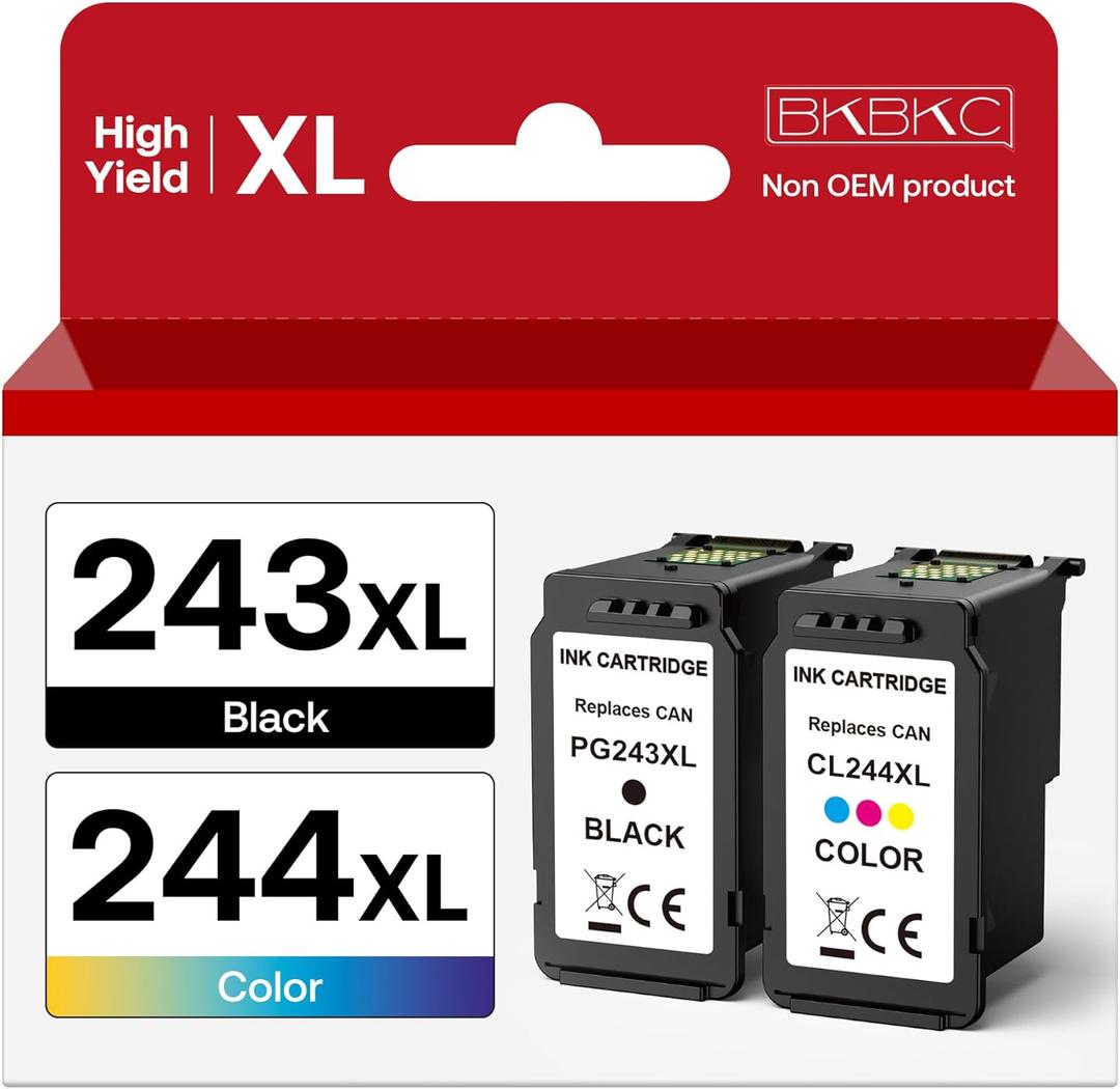 243 244 XL Ink Cartridge Compatible for Canon Ink 245 246XL PG-243 CL-244XL for Pixma TS3420 TR4520 TR4522 TS3120 MX490 MX492 MG2520 Printers (Black, Tri-Color, 2 Pack)