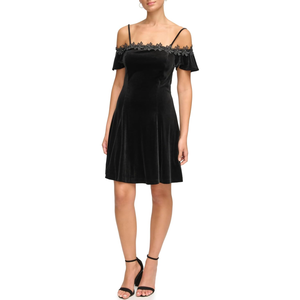 Kensie Women's Velvet Off The Shoulder Fit & Flare Mini Dress, 10