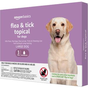 Amazon Basics Flea and Tick Topical Treatment for Large Dogs (45-88 pounds), 3 Count (Previously Solimo)