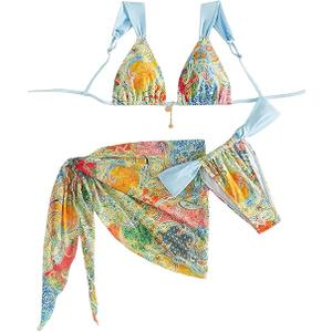 Women's Halter Triangle Bikini Sets Leopard 3 Piece Swimsuit Bathing Suit Cover Up Skirt