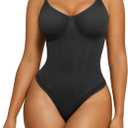 SHAPELLX Womens Shapewear Tummy Control Thong Slimming Body Shaper Seamless Compression Top Waist Boning Corset Bodysuit (Medium-Large, Black)