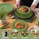 Tinybee 60PCS Green Plastic Plates - Heavy Duty Green Disposable Plates, Elegant Plastic Plates for Bridal Shower, Wedding and Party Including 30 Dinner Plates 10 '' & 30 Dessert Plates 7.5 ''