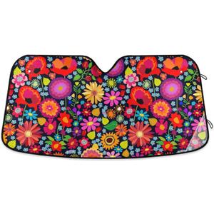 Sunflower Daisy Poppy Flower Floral Windshield Sun Shade,Foldable Car Sun Shade for Front Windshield Sunshades Protector Blocks UV Rays Sun Visor Protect and Cool Your Vehicle Interior