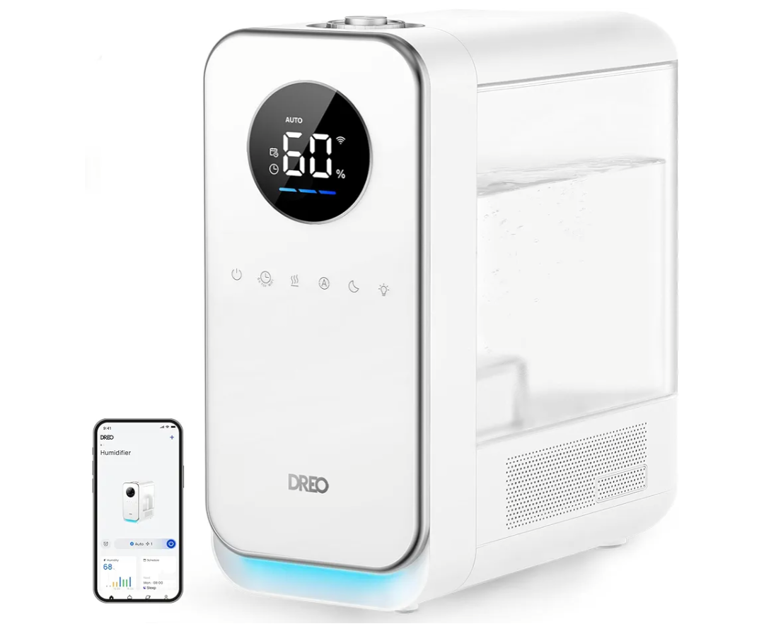 DREO Humidifiers for Bedroom, Top-filled Smart Quiet Cool Mist Humidifier for Large Room, 50 Hours Runtime for Home, Indoor Plants, Oil Diffuser & Nightlight for Baby Nusery, 5L, with Alexa/Google
