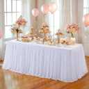Wish Care White Tulle Tablecloth for 6 Foot Rectangle Tables Stretch Ruffle Table Cloths Tutu Desk Skirt 6ft Wrinkle Free Spandex Fitted Table Cover for Birthday Wedding Party Banquet Decorations