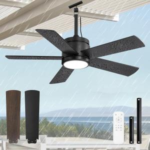 42 In Waterproof Outdoor Ceiling Fan with Light and Remote IP65 Plug in Wet Rated Outdoor Ceiling Fans for Patios Waterproof Gazebo Hanging Fan 3CCT 6 Speed, for Outside Porch Pergola Garage (Black)