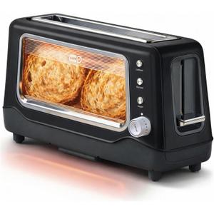 Dash Clear View Toaster - Features Large Window & Extra-Wide Slots - Auto-Shut Off Feature - Bagel Functions, & Seven-Browning Levels - 1-Touch Defrost - Black
