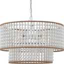 Dia 22 Inch Boho Wood Bead Chandelier Farmhouse, Bohemia Dining Room Light Fixture Over Table, White Bead Pendant Chandelier for Bedroom Kitchen Hallway Entryway Nursery Living Room Foyer