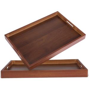 2 Pcs 17 Inch Acacia Wood Serving Trays with Handles, Large Wooden Tray Platter for Ottoman, Breakfast in Bed, Coffee Table, Decorative Rectangular Tray for Living Room Bedroom Kitchen