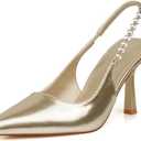 DANAZANA Closed Toe Pumps Women Chunky Block Heels Pointed Toed Ankle Strap Heel Pump Shoe Office Wedding Casual Dance Glitter Pumps Shoes for Lady Size 10