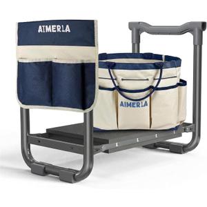 Aimerla Foldable Garden Kneeler Seat Heavy Duty [Upgraded Widened Thick Kneeling Pad] Garden Stool with Large Garden Tool Bags with Pockets - Portable Garden Bench Gardening Gifts for Parents, K3-blue