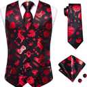 Hi-Tie Christmas Vest for Men Snowflake/Christmas Tree/Reindeer Festive Dress Waistcoat Necktie Pocket Square Cufflinks Set (Black, L)
