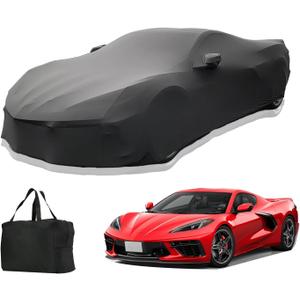 Indoor Car Cover Custom Fit for 2024-2020 Corvette C8 Luxurious Soft Stretch Satin Car Cover Breathable Dust-Proof for Underground Garage, Car Show