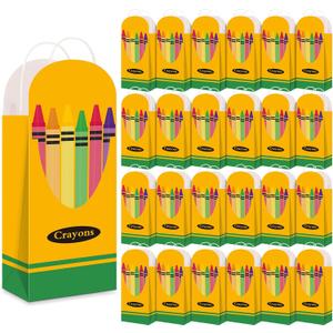 Yeyeplum 24 Pcs Back to School Crayon Box Gift Bag Bulk Crayon Box Goodie Bags with handle First day of School Party Favors for kindergarten Preschool Teacher