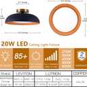 Bargeni Flush Mount Ceiling Light,12.5 inch LED Ceiling Light Fixture,5CCT Dimmable/2700K-6000K/20W, Matte Black with Wood Accent,Mid Century Light Fixtures Ceiling Mount,ETL Certified