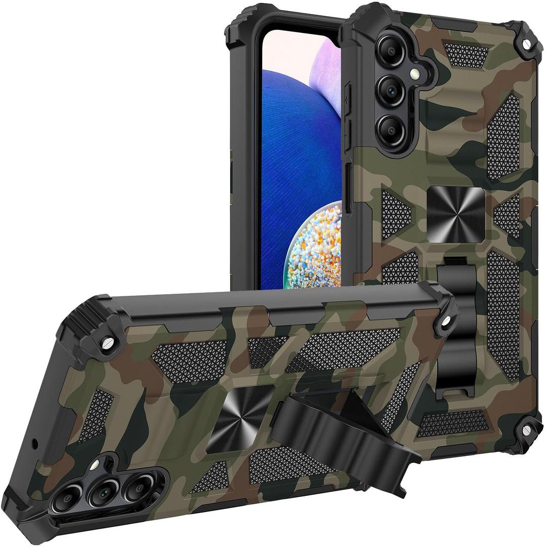 for Samsung Galaxy S25 FE Case, Camouflage Design Phone Case with Built-in Kickstand Heavy Duty Shockproof Military Grade Camo Protective Cover for Samsung Galaxy S25 FE, Army Green