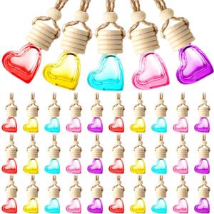 50 Pcs 6ml Hanging Car Air Diffuser Bottle Empty Glass Perfume Air Freshener Heart Love Bottle Diffuser Pendant Valentine's Day Essential Oil Fragrance Aromatherapy Ornament (Multicolor)