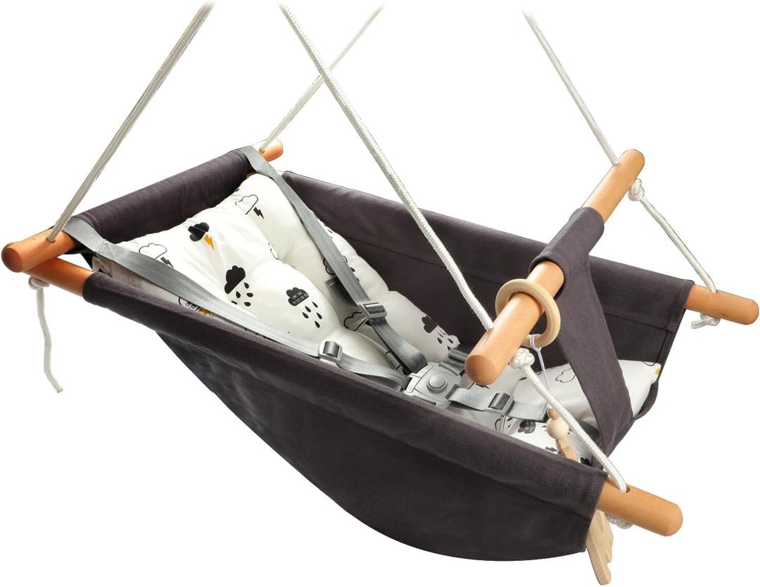 Baby Swing Outdoor Indoor for Infants to Toddlers, Portable Adjustable Baby Porch Swing with 5-Point Safety Belt, Kids Tree Hanging Chair Toys for Door Garden Backyard