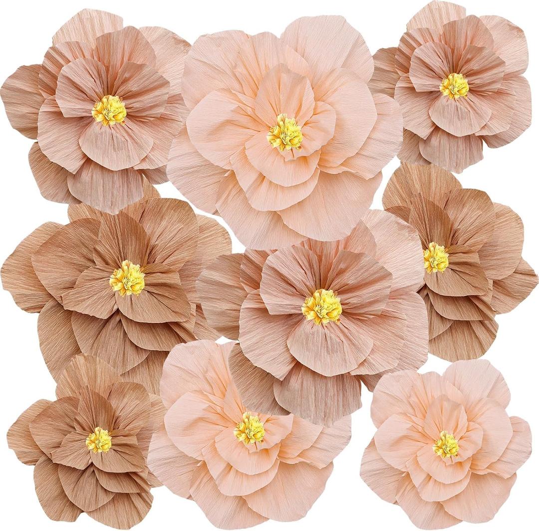 9 Pcs Tissue Paper Flowers, Crepe Paper Floral Decoration for Baby Shower Bridal Wedding Birthday Party Backdrop Classroom Nursery Craft Wall Decorations (Pink)